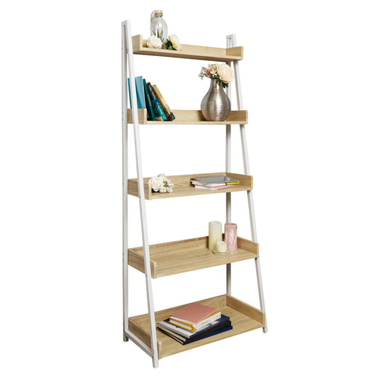 Librero Estante con Amplias Repisas Beige y Blanco