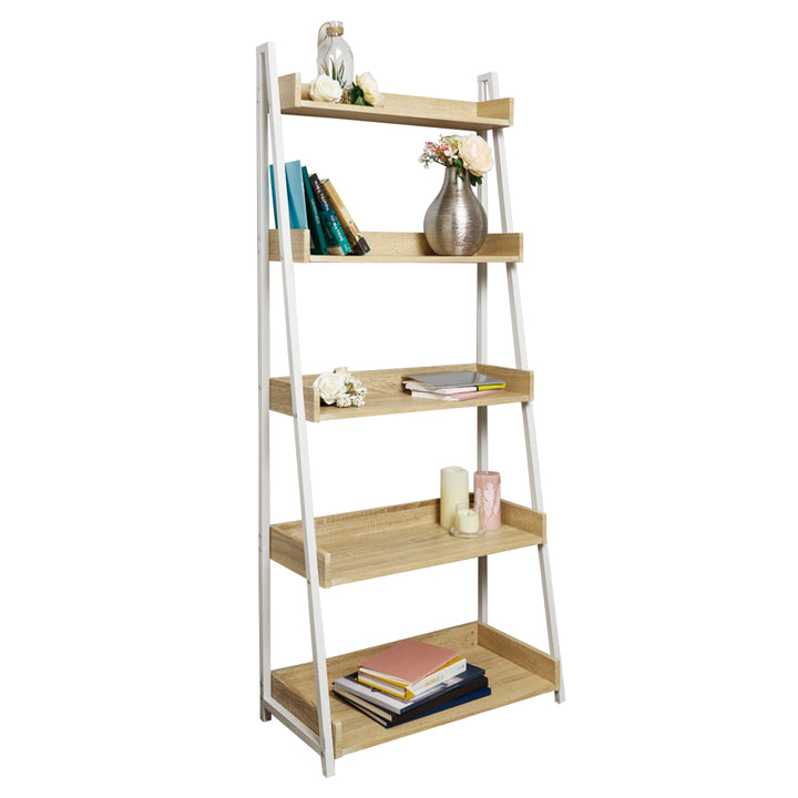 Librero Estante con Amplias Repisas Beige y Blanco