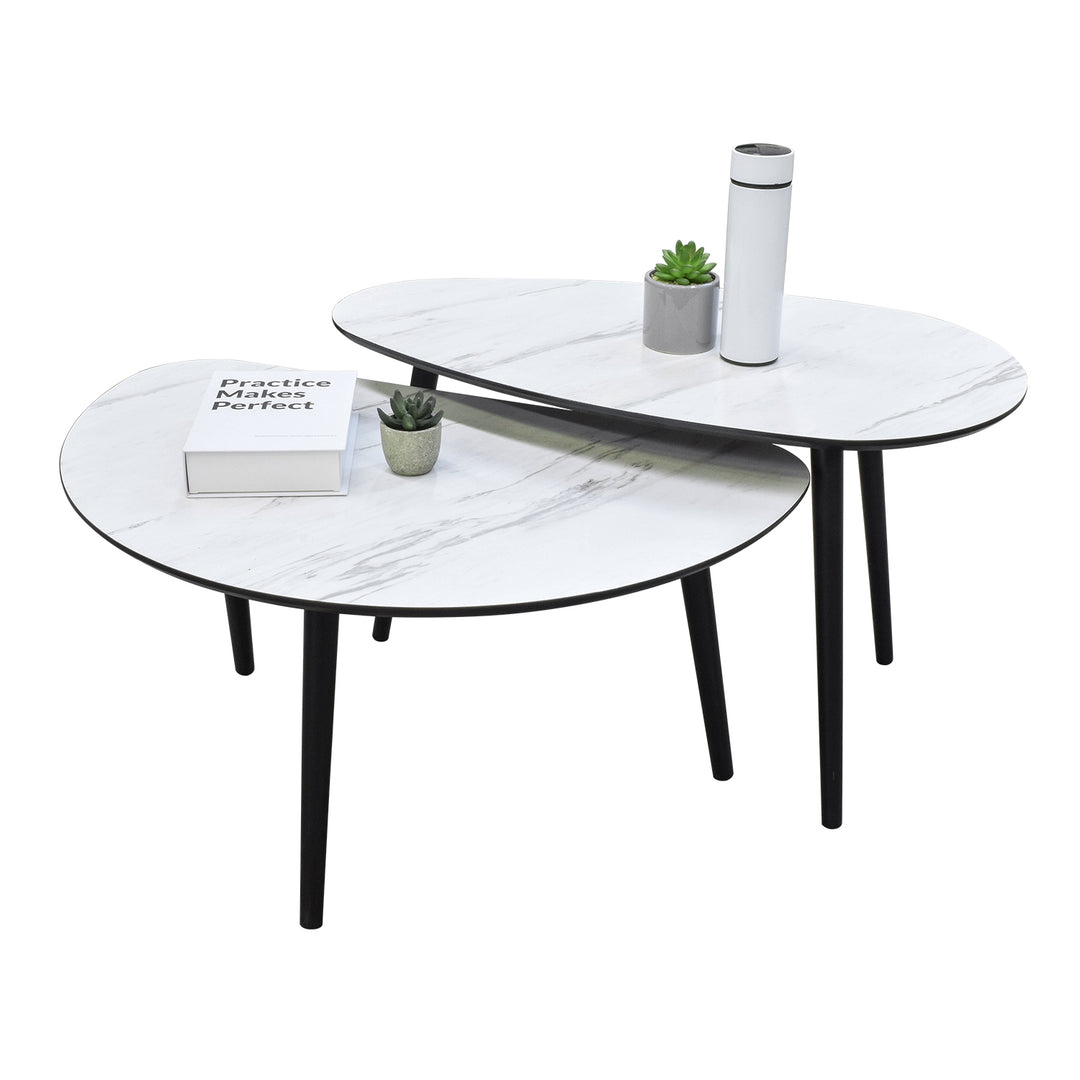 Set Mesas de Centro Catte 2 Piezas Tipo Mármol Blanco