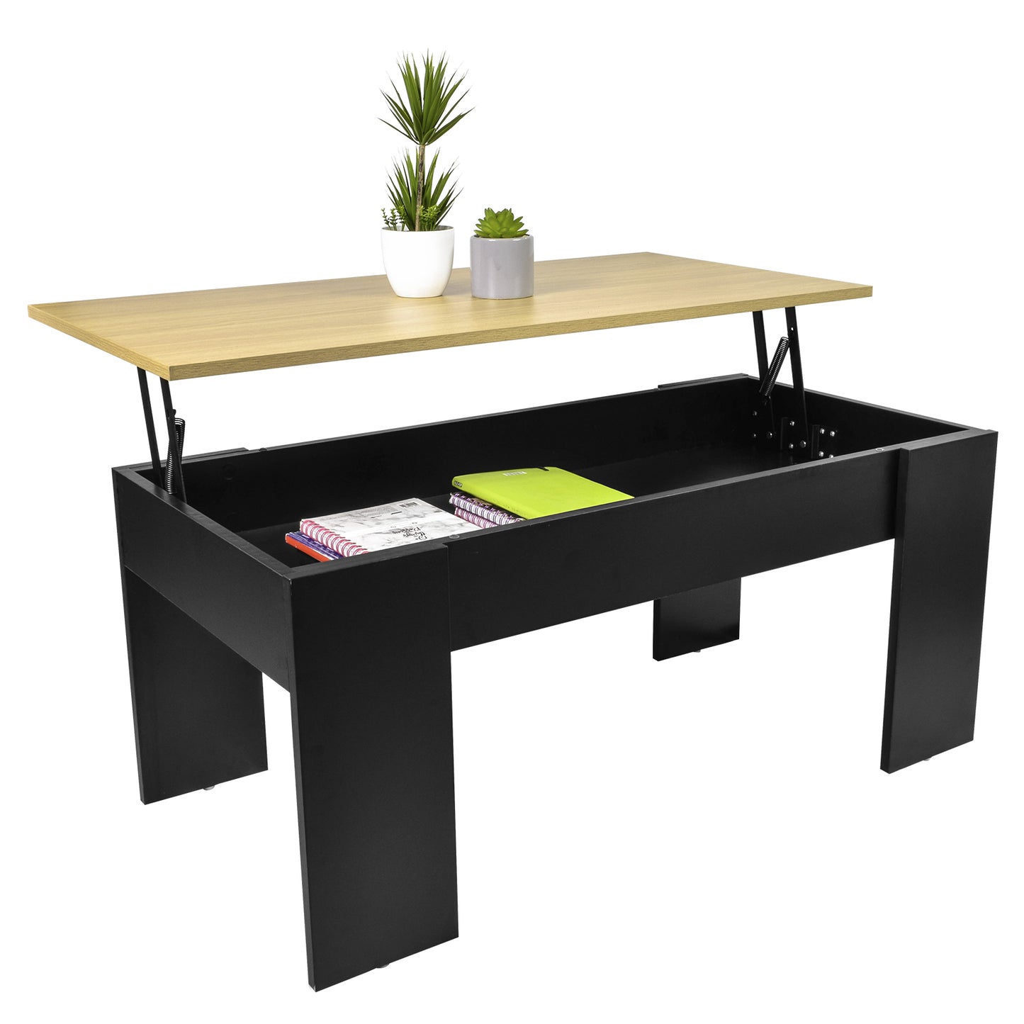 Mesa de Centro Nogal con Compartimento Interno Negro y Beige