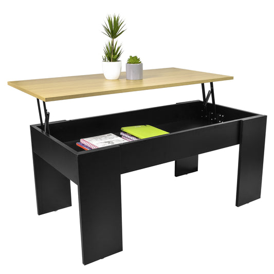 Mesa de Centro Nogal con Compartimento Interno Negro y Beige