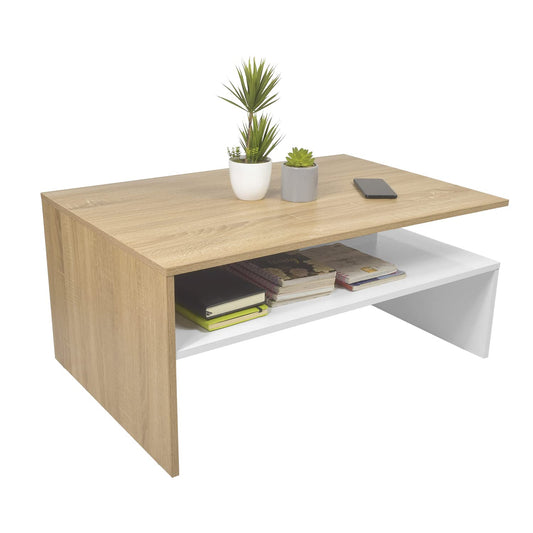 Mesa de Centro Olivo con Estante Inferior Beige y Blanca